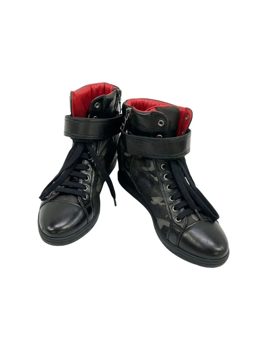 Prada Sport Short Boots Khaki Black Camouflage Leather